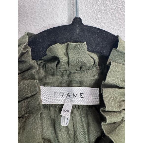 FRAME Green Ruffle Flounce Top in Fatigue Small - Picture 6 of 7